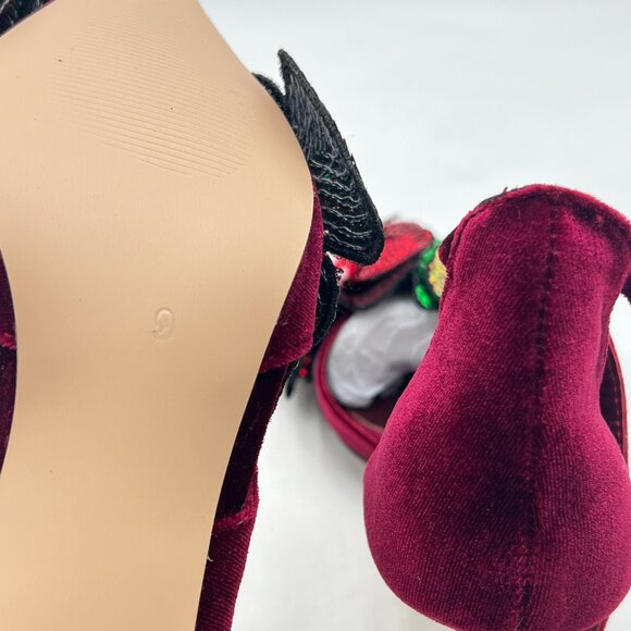 YDN WIne Ankle Strap Buckle Closed Toe Flower Colorful Rhinestones D'Orsay Pumps - Picture 5 of 7